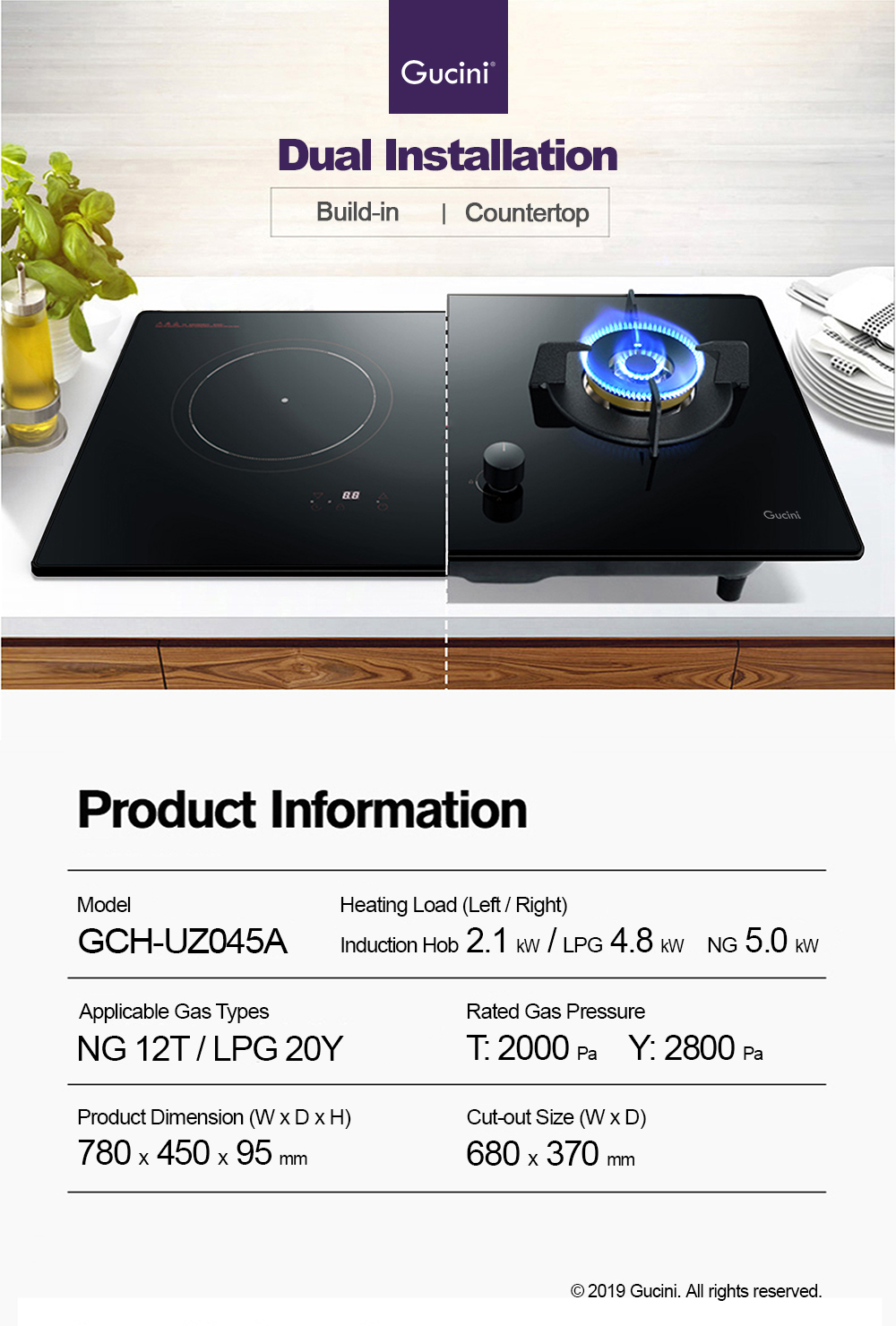 GCHUZ045A Dual GasInduction Hob